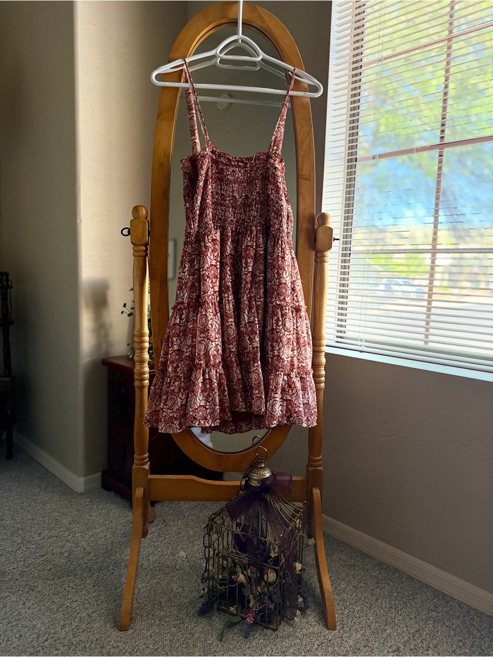 Ash and Violet Smocked Rust Floral Mini Dress with Ruffle Trim